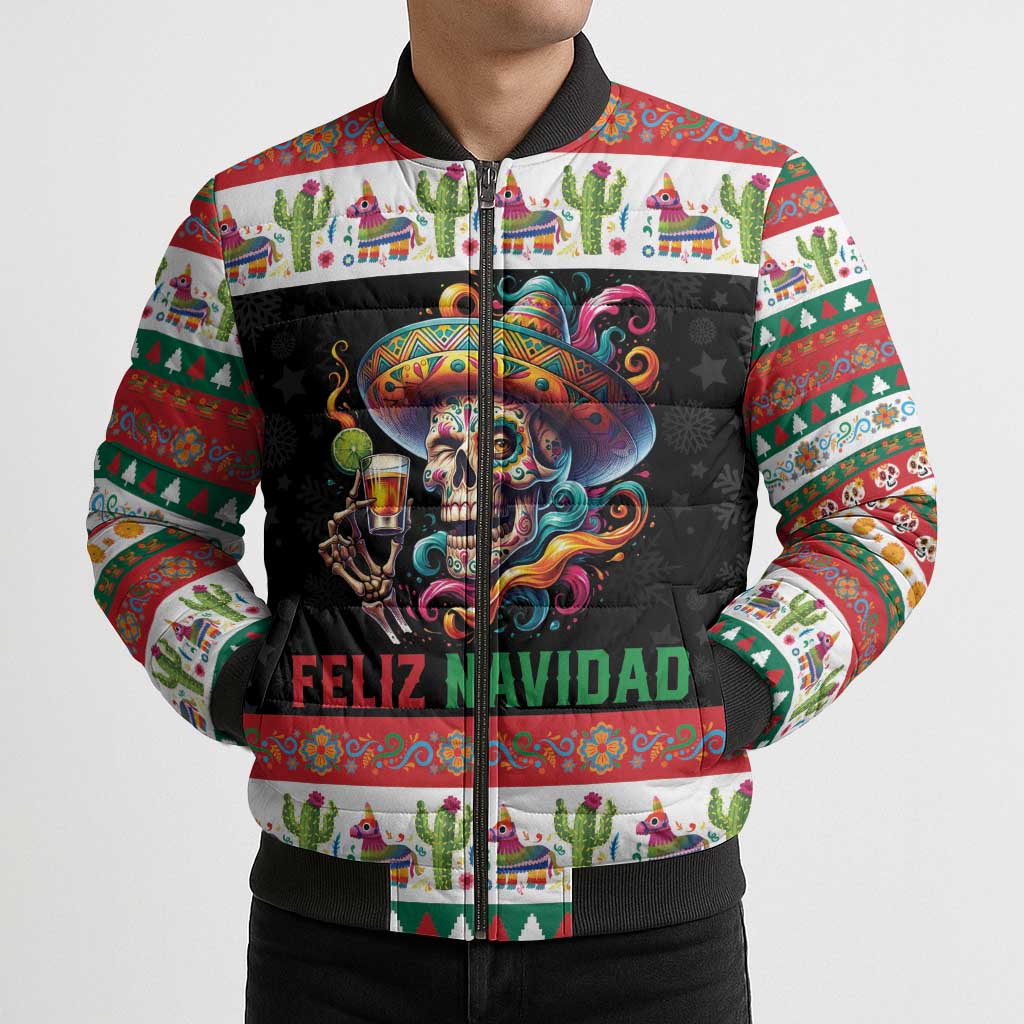 Mexican Sugar Skull Bomber Puffer Jacket Feliz Navidad Mexico - Wonder Print Shop