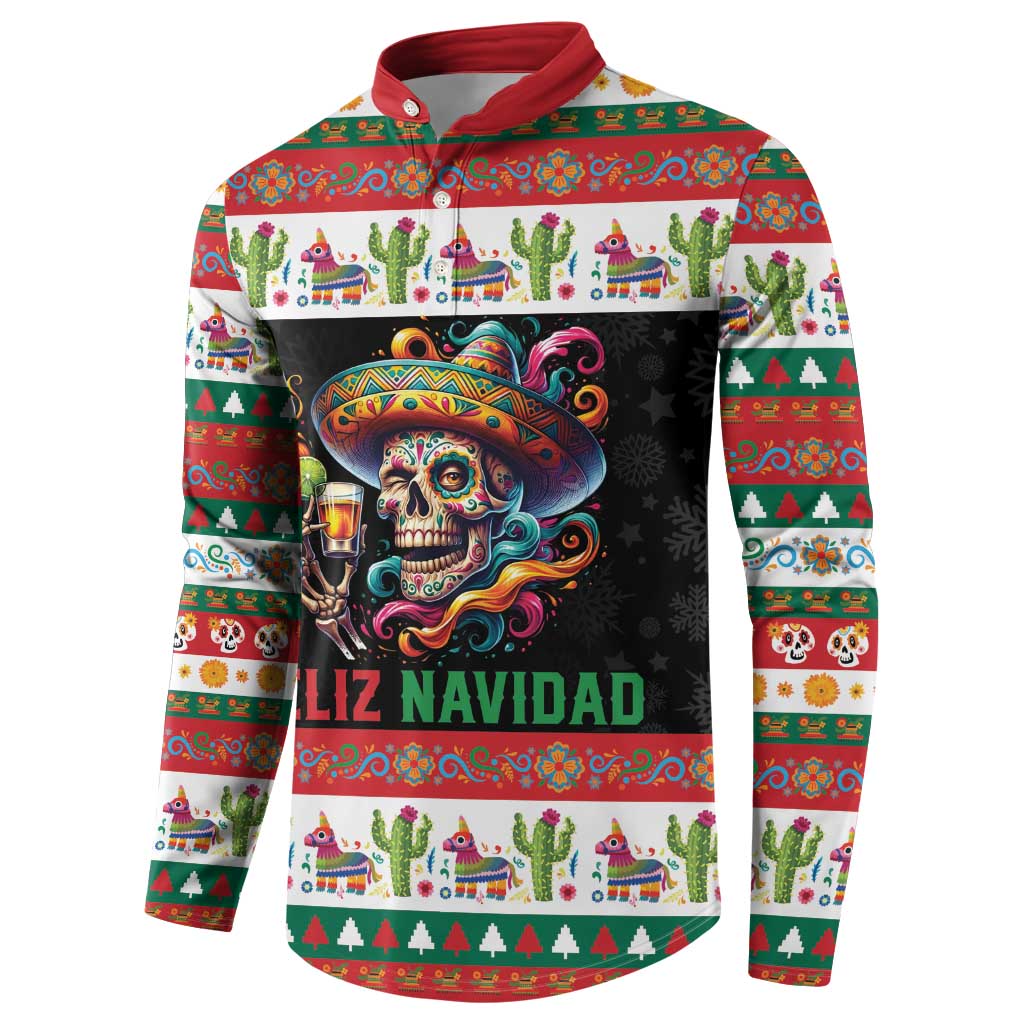 Mexican Sugar Skull Button Sweatshirt Feliz Navidad Mexico - Wonder Print Shop