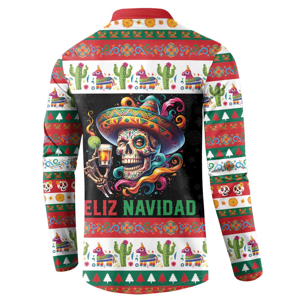 Mexican Sugar Skull Button Sweatshirt Feliz Navidad Mexico - Wonder Print Shop