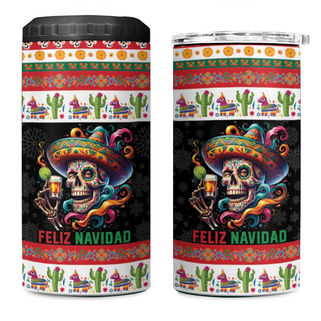Mexican Sugar Skull 4 in 1 Can Cooler Tumbler Feliz Navidad Mexico - Wonder Print Shop