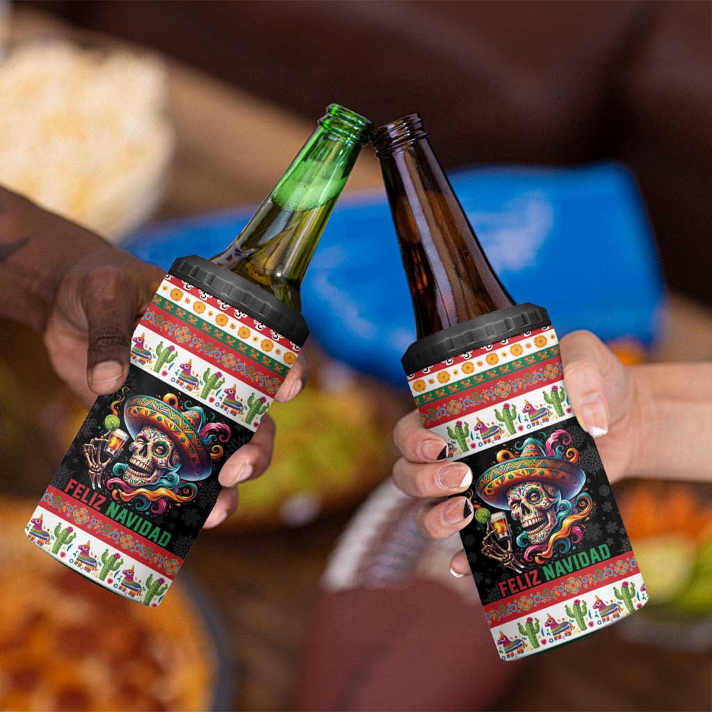 Mexican Sugar Skull 4 in 1 Can Cooler Tumbler Feliz Navidad Mexico - Wonder Print Shop