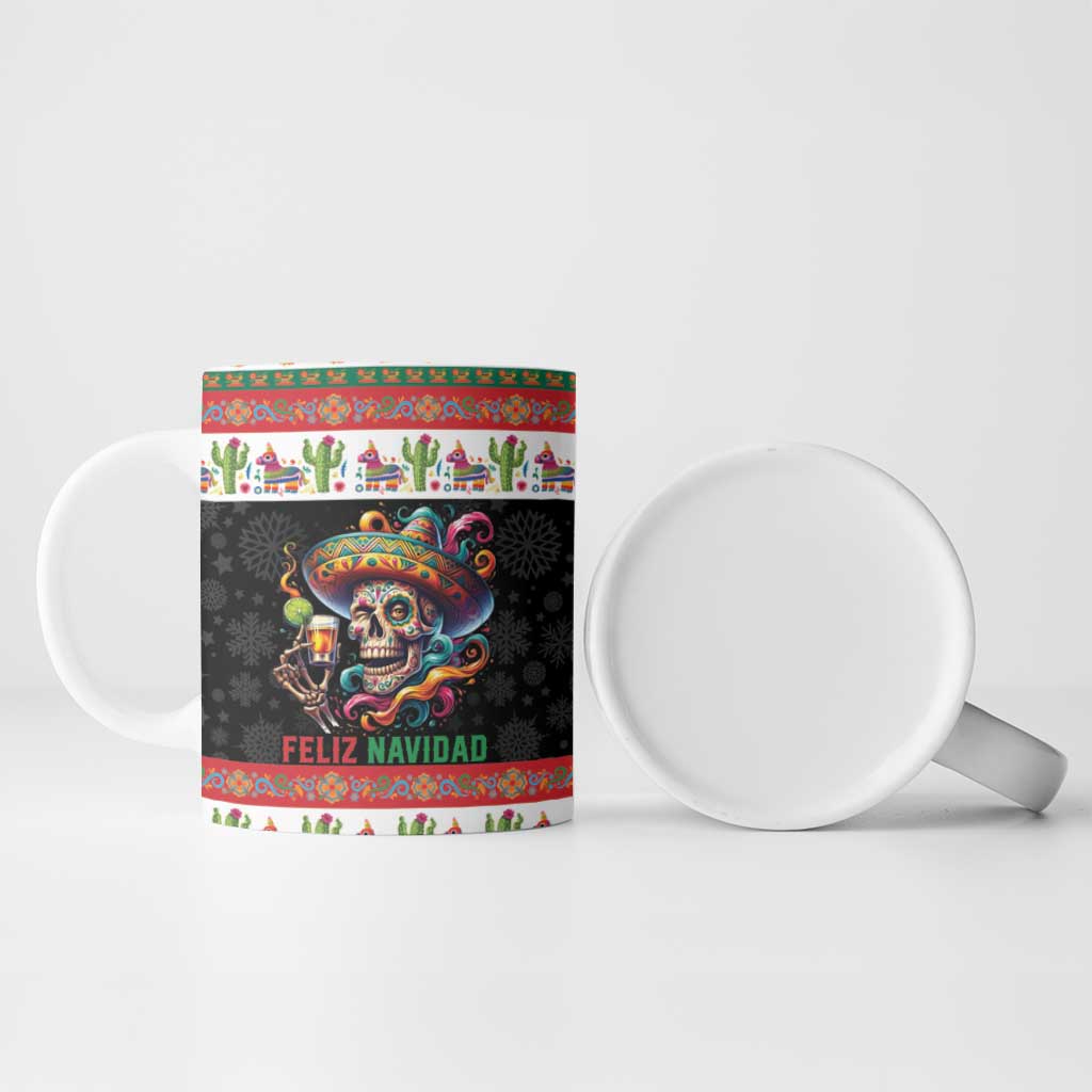 Mexican Sugar Skull Ceramic Mug Feliz Navidad Mexico - Wonder Print Shop