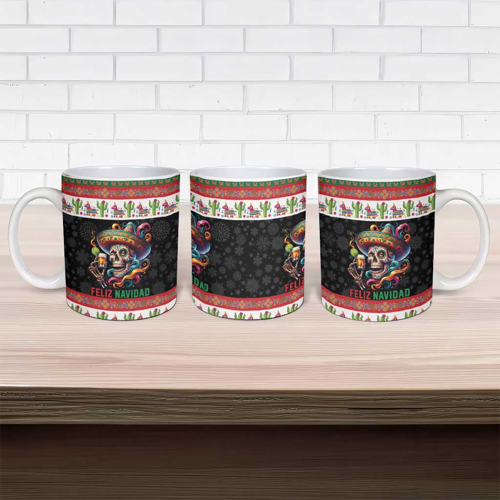 Mexican Sugar Skull Ceramic Mug Feliz Navidad Mexico - Wonder Print Shop