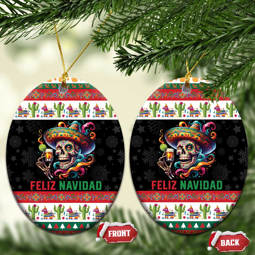 Mexican Sugar Skull Ceramic Ornament Feliz Navidad Mexico - Wonder Print Shop