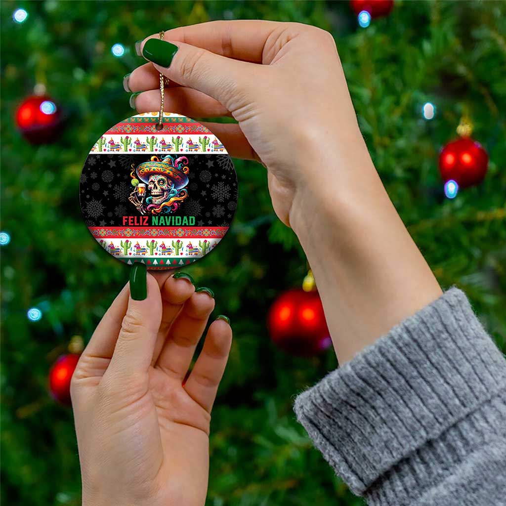 Mexican Sugar Skull Ceramic Ornament Feliz Navidad Mexico - Wonder Print Shop
