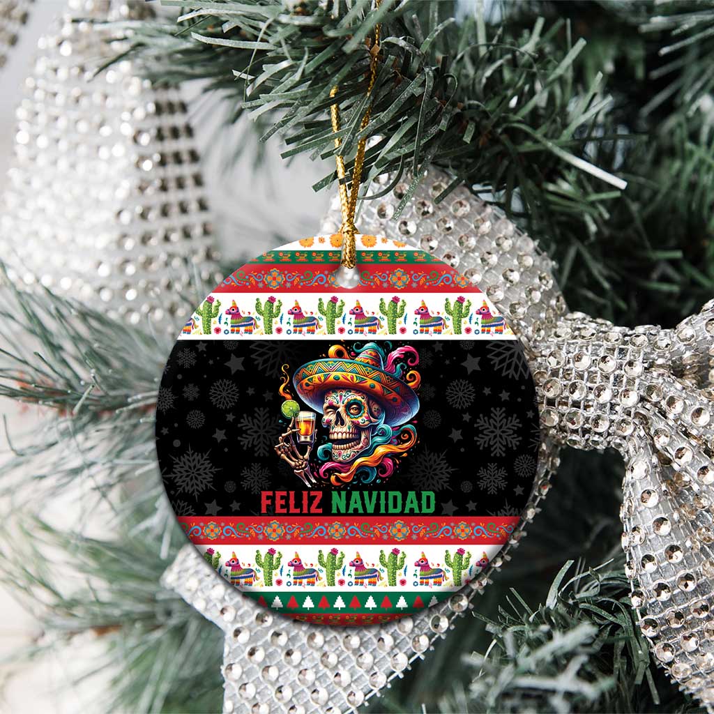 Mexican Sugar Skull Ceramic Ornament Feliz Navidad Mexico - Wonder Print Shop