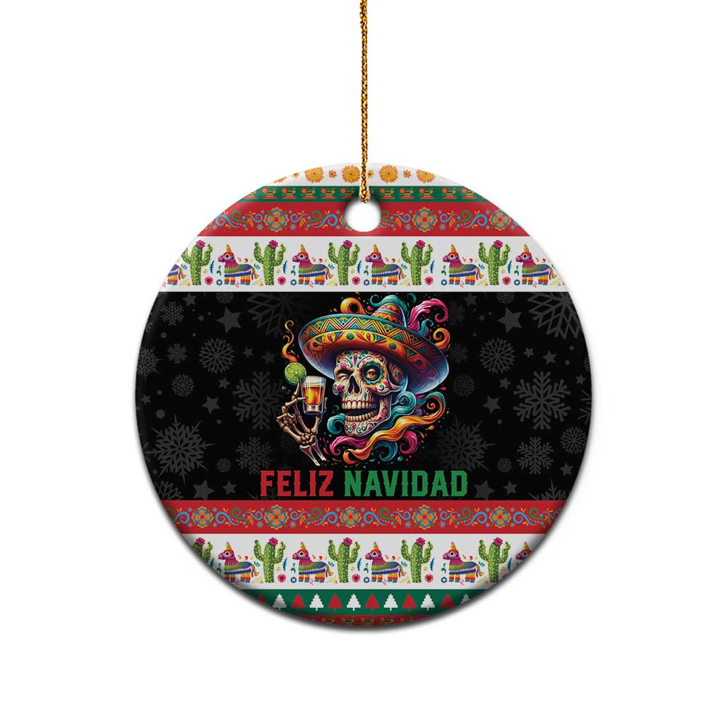 Mexican Sugar Skull Ceramic Ornament Feliz Navidad Mexico - Wonder Print Shop