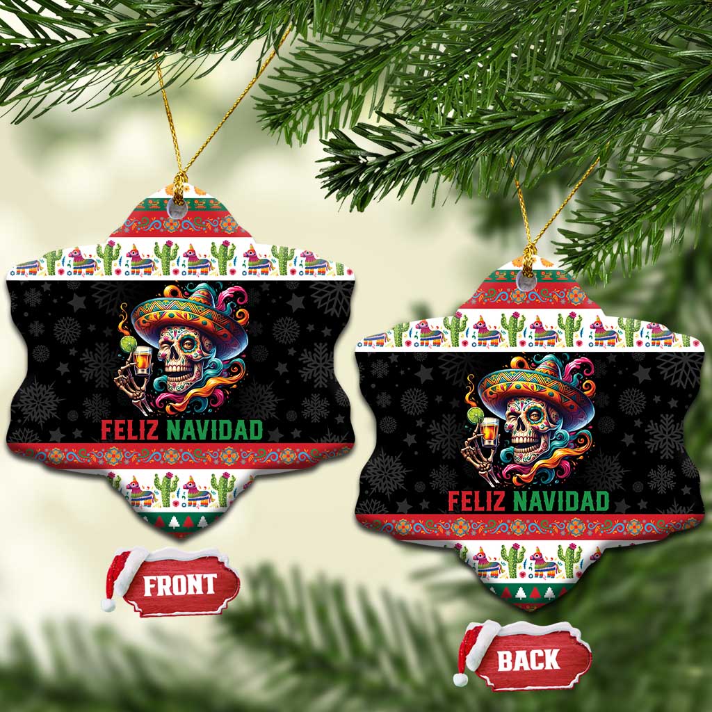 Mexican Sugar Skull Ceramic Ornament Feliz Navidad Mexico - Wonder Print Shop