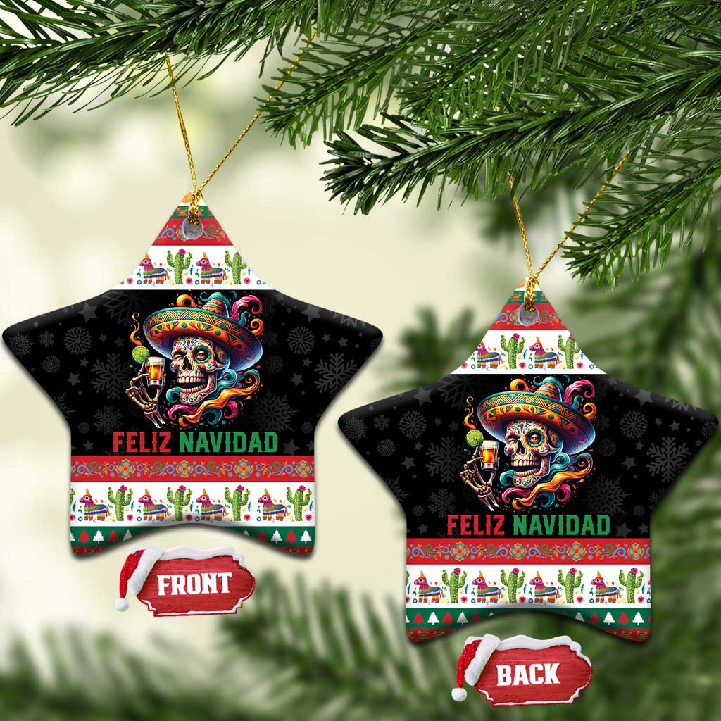 Mexican Sugar Skull Ceramic Ornament Feliz Navidad Mexico - Wonder Print Shop