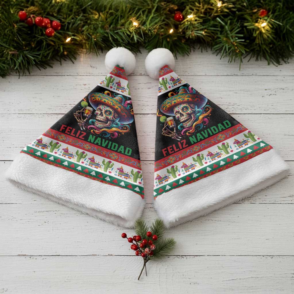 Mexican Sugar Skull Christmas Santa Hat Feliz Navidad Mexico - Wonder Print Shop