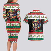 Mexican Sugar Skull Couples Matching Long Sleeve Bodycon Dress and Hawaiian Shirt Feliz Navidad Mexico - Wonder Print Shop