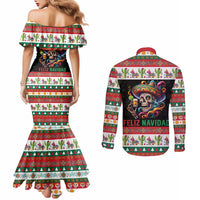 Mexican Sugar Skull Couples Matching Mermaid Dress and Long Sleeve Button Shirt Feliz Navidad Mexico - Wonder Print Shop