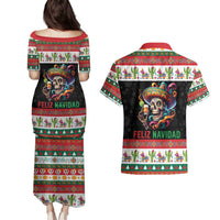 Mexican Sugar Skull Couples Matching Puletasi and Hawaiian Shirt Feliz Navidad Mexico - Wonder Print Shop