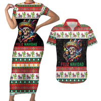 Mexican Sugar Skull Couples Matching Short Sleeve Bodycon Dress and Hawaiian Shirt Feliz Navidad Mexico - Wonder Print Shop