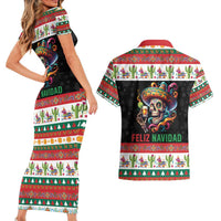 Mexican Sugar Skull Couples Matching Short Sleeve Bodycon Dress and Hawaiian Shirt Feliz Navidad Mexico - Wonder Print Shop