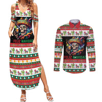 Mexican Sugar Skull Couples Matching Summer Maxi Dress and Long Sleeve Button Shirt Feliz Navidad Mexico - Wonder Print Shop