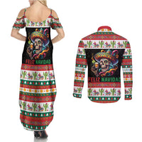 Mexican Sugar Skull Couples Matching Summer Maxi Dress and Long Sleeve Button Shirt Feliz Navidad Mexico - Wonder Print Shop
