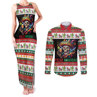 Mexican Sugar Skull Couples Matching Tank Maxi Dress and Long Sleeve Button Shirt Feliz Navidad Mexico - Wonder Print Shop