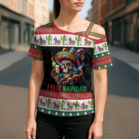 Mexican Sugar Skull Cross Shoulder Shirt Feliz Navidad Mexico - Wonder Print Shop