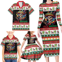 Mexican Sugar Skull Family Matching Long Sleeve Bodycon Dress and Hawaiian Shirt Feliz Navidad Mexico - Wonder Print Shop