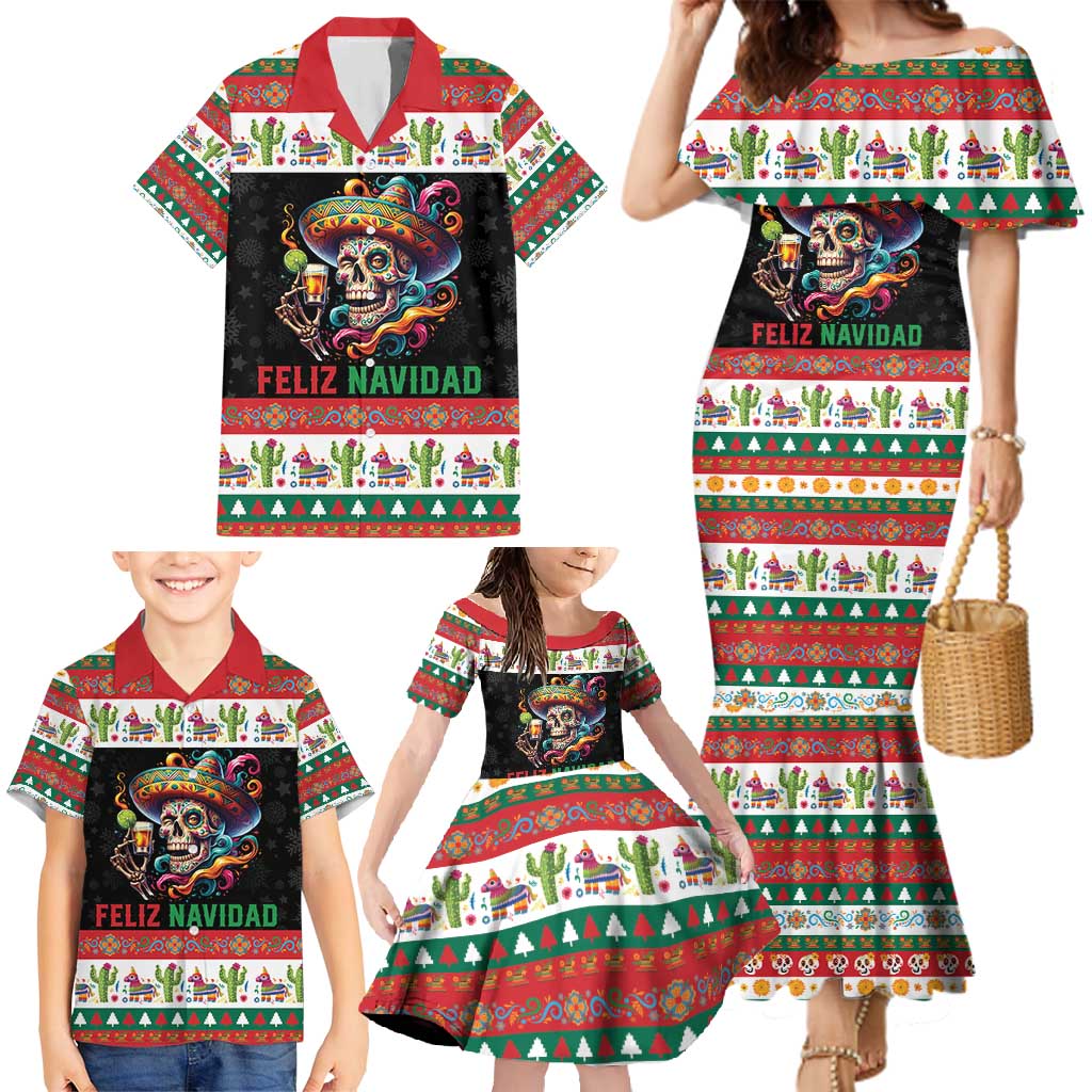 Mexican Sugar Skull Family Matching Mermaid Dress and Hawaiian Shirt Feliz Navidad Mexico - Wonder Print Shop
