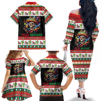 Mexican Sugar Skull Family Matching Off The Shoulder Long Sleeve Dress and Hawaiian Shirt Feliz Navidad Mexico - Wonder Print Shop