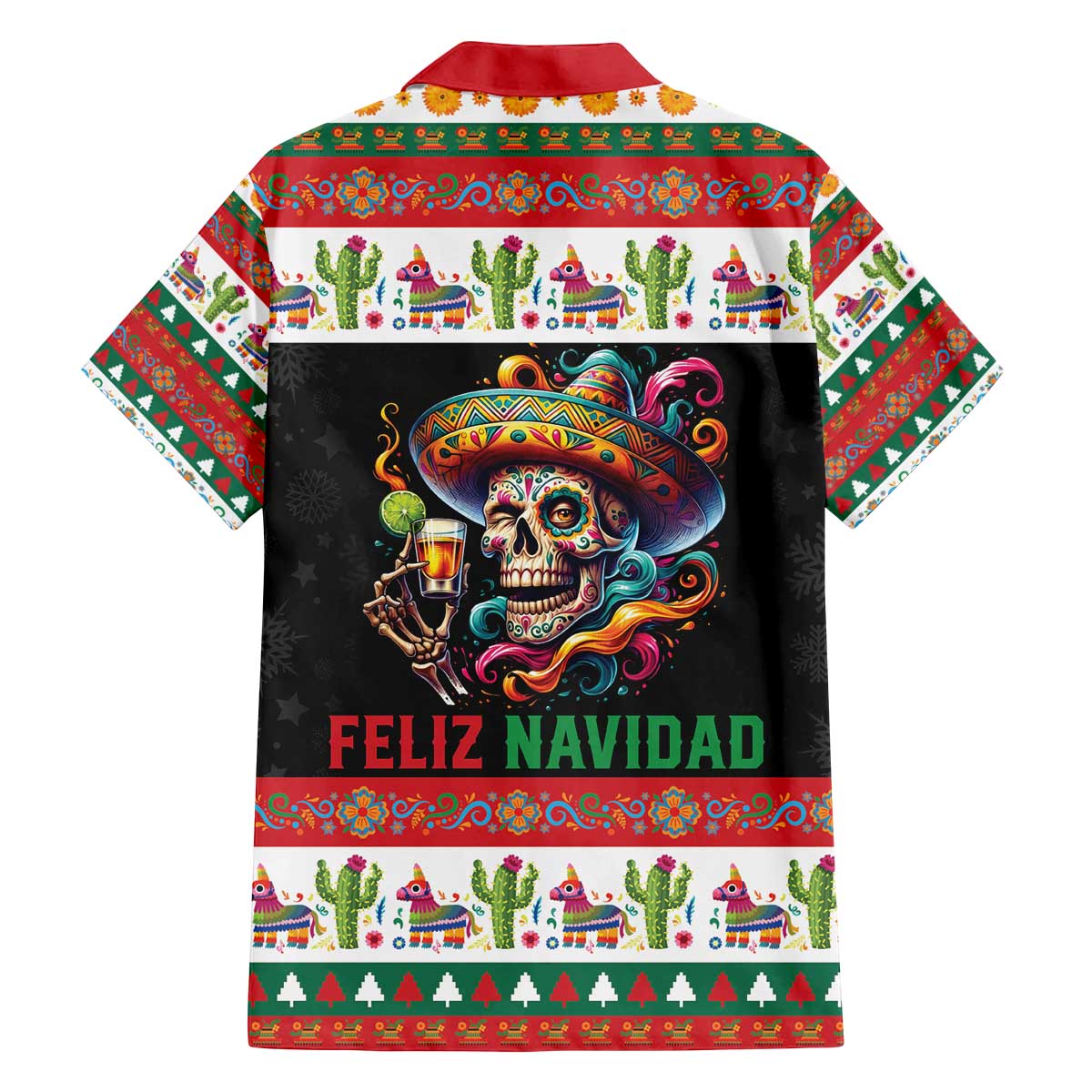 Mexican Sugar Skull Family Matching Off The Shoulder Long Sleeve Dress and Hawaiian Shirt Feliz Navidad Mexico - Wonder Print Shop