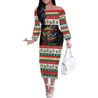 Mexican Sugar Skull Family Matching Off The Shoulder Long Sleeve Dress and Hawaiian Shirt Feliz Navidad Mexico - Wonder Print Shop