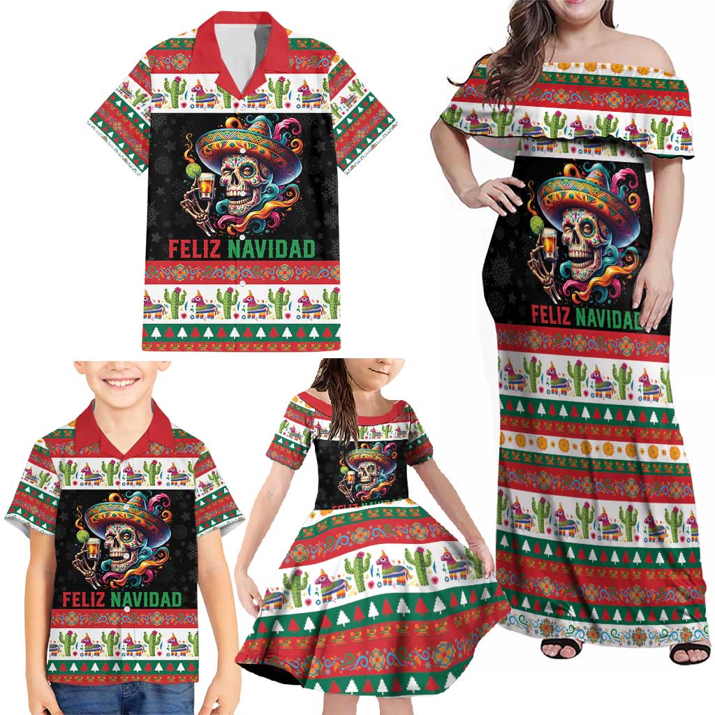 Mexican Sugar Skull Family Matching Off Shoulder Maxi Dress and Hawaiian Shirt Feliz Navidad Mexico - Wonder Print Shop