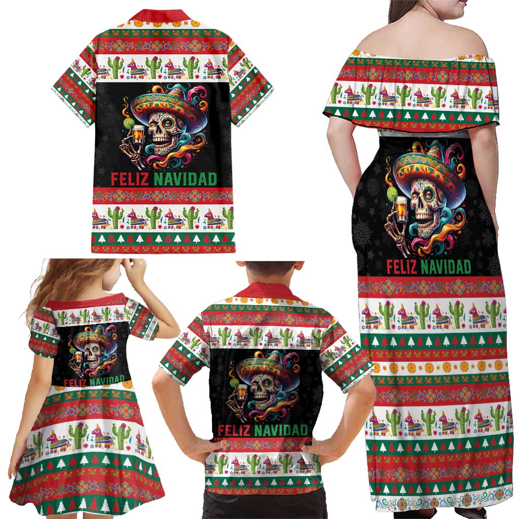 Mexican Sugar Skull Family Matching Off Shoulder Maxi Dress and Hawaiian Shirt Feliz Navidad Mexico - Wonder Print Shop