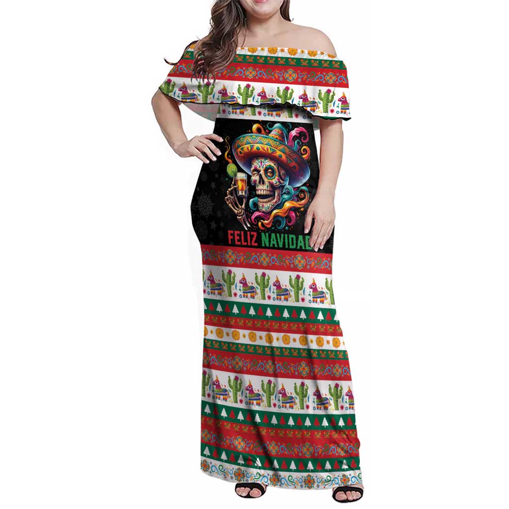 Mexican Sugar Skull Family Matching Off Shoulder Maxi Dress and Hawaiian Shirt Feliz Navidad Mexico - Wonder Print Shop
