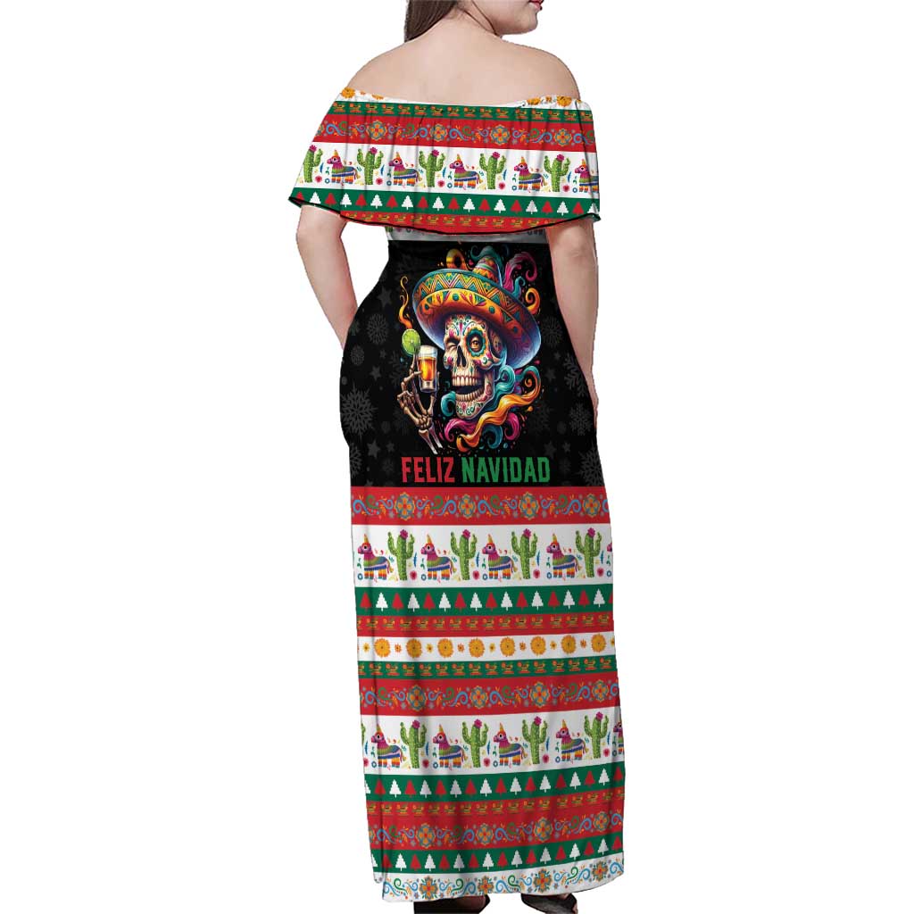 Mexican Sugar Skull Family Matching Off Shoulder Maxi Dress and Hawaiian Shirt Feliz Navidad Mexico - Wonder Print Shop