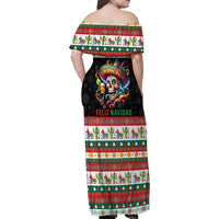 Mexican Sugar Skull Family Matching Off Shoulder Maxi Dress and Hawaiian Shirt Feliz Navidad Mexico - Wonder Print Shop