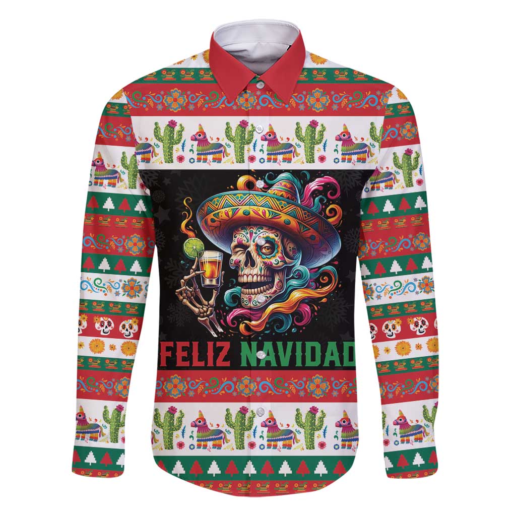 Mexican Sugar Skull Family Matching Off Shoulder Short Dress and Hawaiian Shirt Feliz Navidad Mexico - Wonder Print Shop