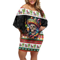 Mexican Sugar Skull Family Matching Off Shoulder Short Dress and Hawaiian Shirt Feliz Navidad Mexico - Wonder Print Shop
