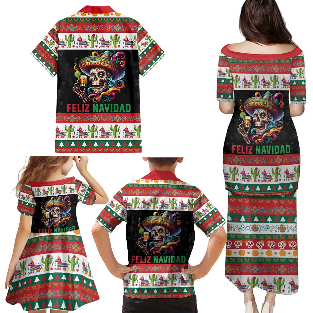 Mexican Sugar Skull Family Matching Puletasi and Hawaiian Shirt Feliz Navidad Mexico - Wonder Print Shop