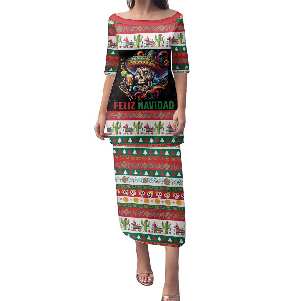 Mexican Sugar Skull Family Matching Puletasi and Hawaiian Shirt Feliz Navidad Mexico - Wonder Print Shop