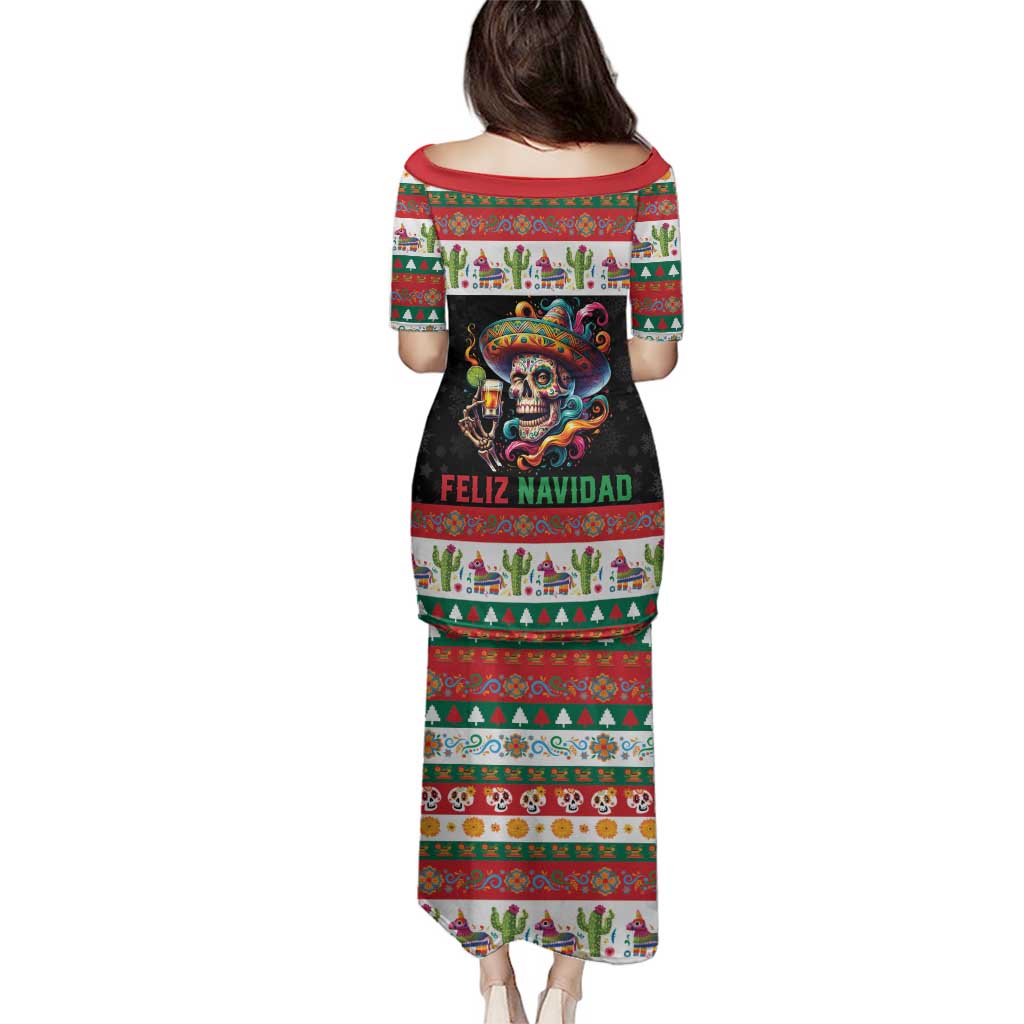 Mexican Sugar Skull Family Matching Puletasi and Hawaiian Shirt Feliz Navidad Mexico - Wonder Print Shop