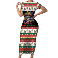 Mexican Sugar Skull Family Matching Short Sleeve Bodycon Dress and Hawaiian Shirt Feliz Navidad Mexico - Wonder Print Shop