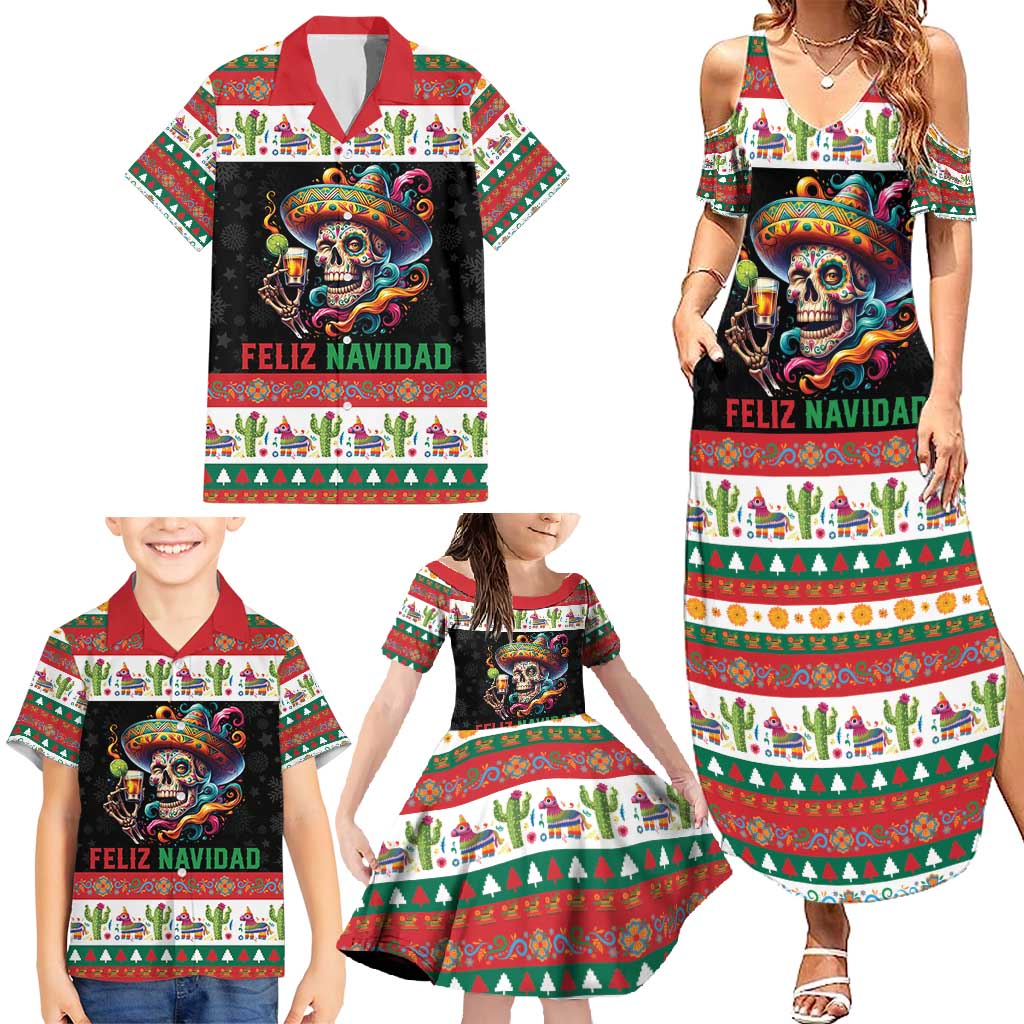Mexican Sugar Skull Family Matching Summer Maxi Dress and Hawaiian Shirt Feliz Navidad Mexico - Wonder Print Shop