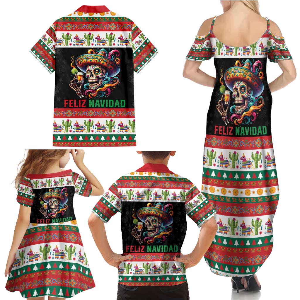 Mexican Sugar Skull Family Matching Summer Maxi Dress and Hawaiian Shirt Feliz Navidad Mexico - Wonder Print Shop