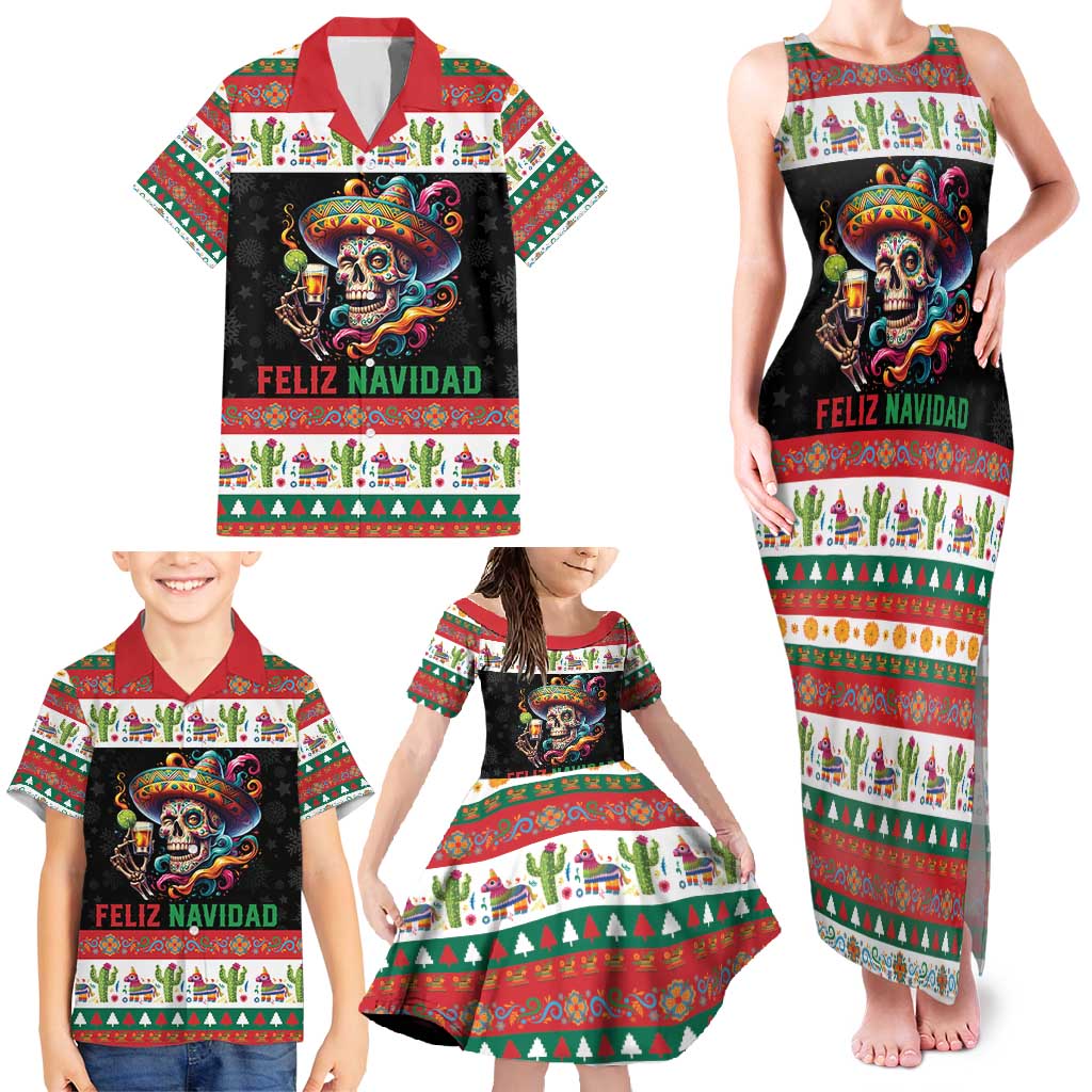 Mexican Sugar Skull Family Matching Tank Maxi Dress and Hawaiian Shirt Feliz Navidad Mexico - Wonder Print Shop