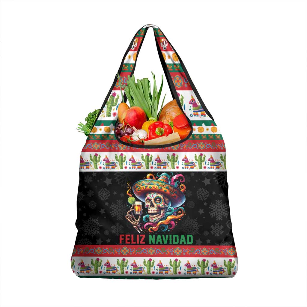 Mexican Sugar Skull Grocery Bag Feliz Navidad Mexico - Wonder Print Shop