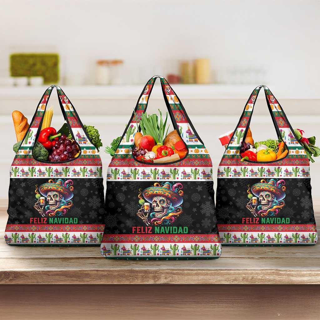 Mexican Sugar Skull Grocery Bag Feliz Navidad Mexico - Wonder Print Shop