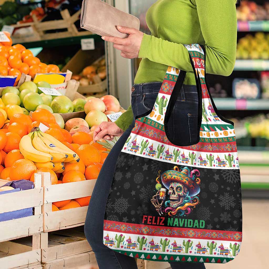 Mexican Sugar Skull Grocery Bag Feliz Navidad Mexico - Wonder Print Shop