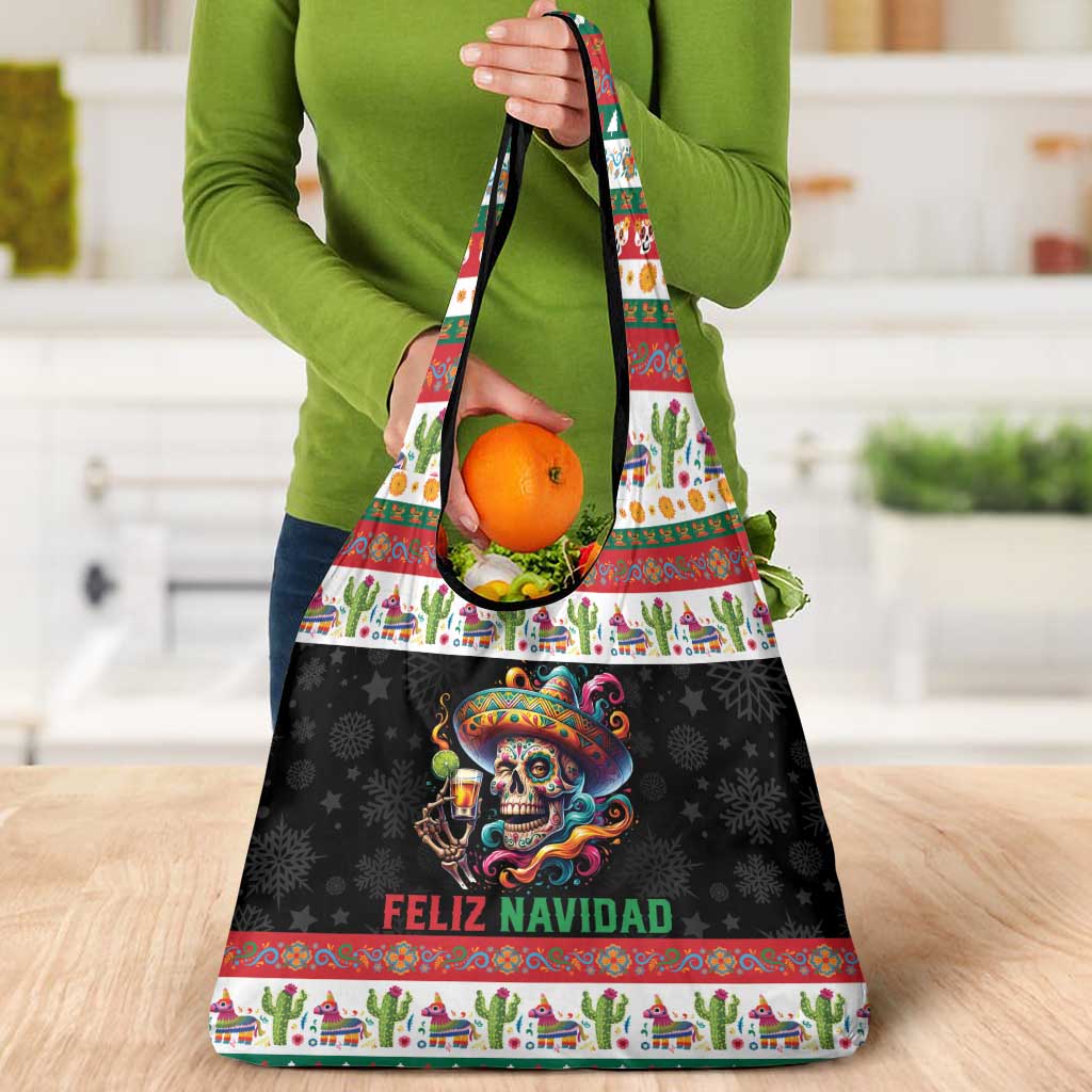 Mexican Sugar Skull Grocery Bag Feliz Navidad Mexico - Wonder Print Shop