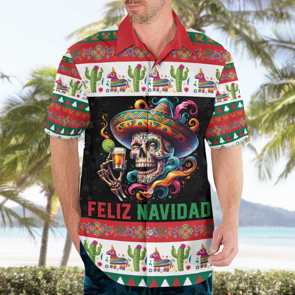 Mexican Sugar Skull Hawaiian Shirt Feliz Navidad Mexico - Wonder Print Shop