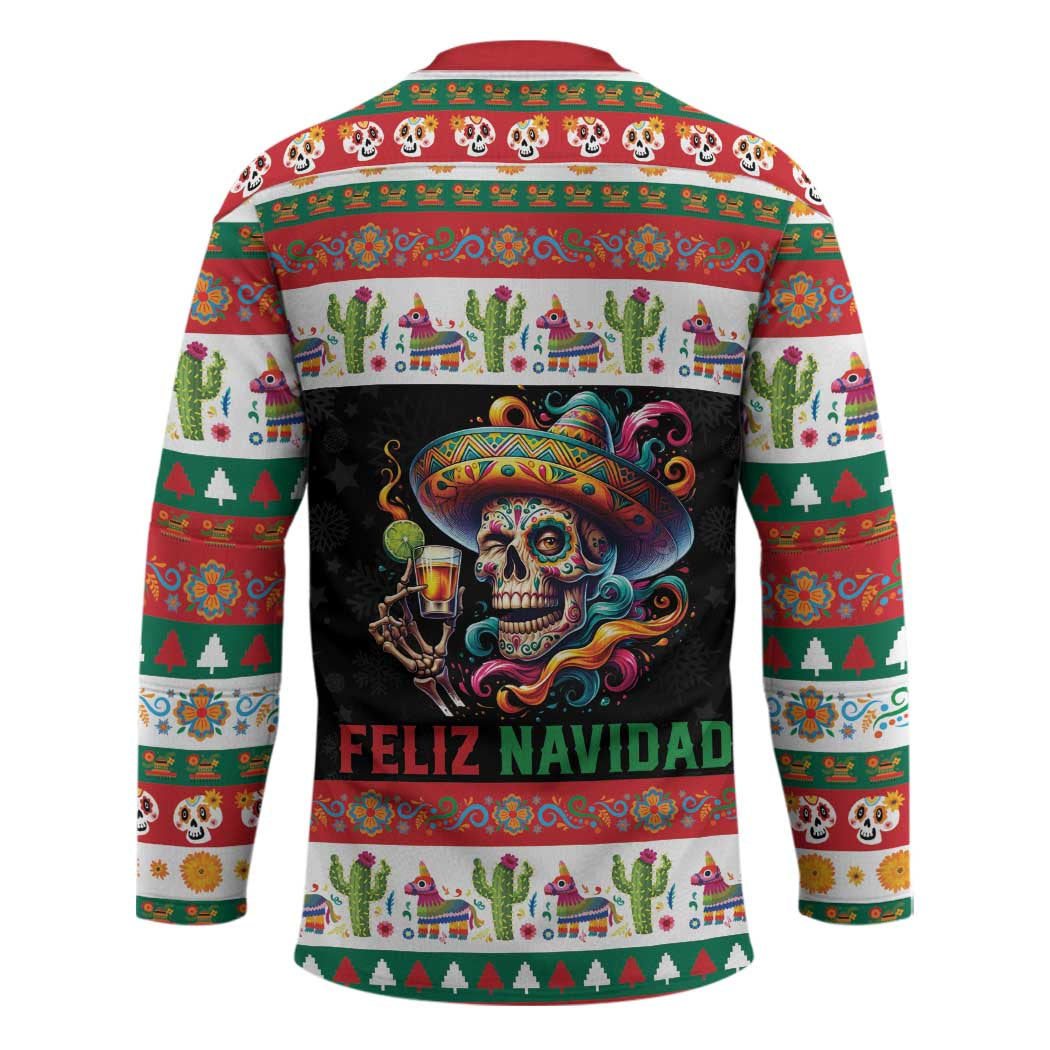 Mexican Sugar Skull Hockey Jersey Feliz Navidad Mexico - Wonder Print Shop