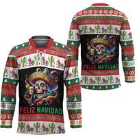 Mexican Sugar Skull Hockey Jersey Feliz Navidad Mexico - Wonder Print Shop