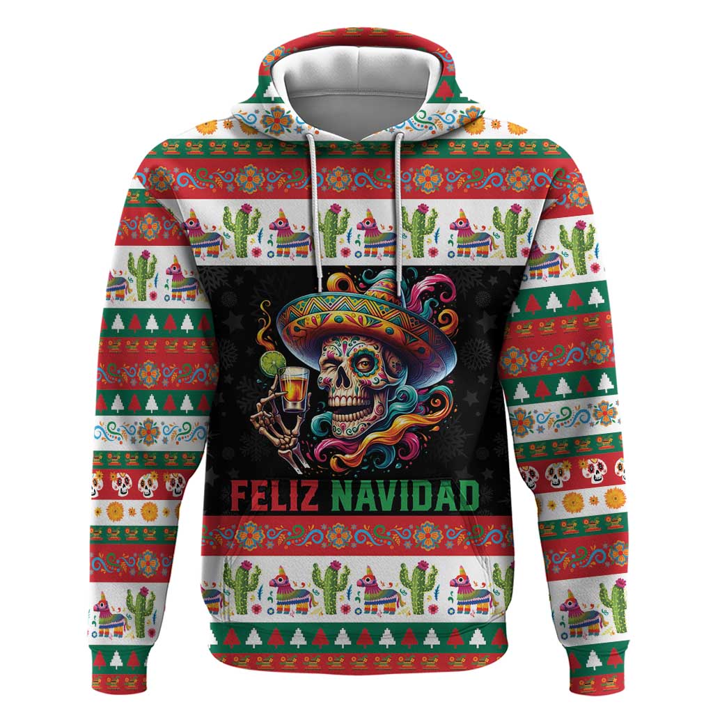 Mexican Sugar Skull Hoodie Feliz Navidad Mexico - Wonder Print Shop